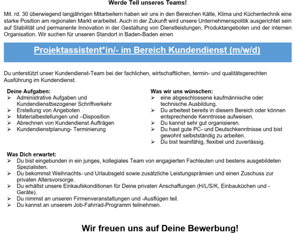 Stellenanzeige Kundendienst